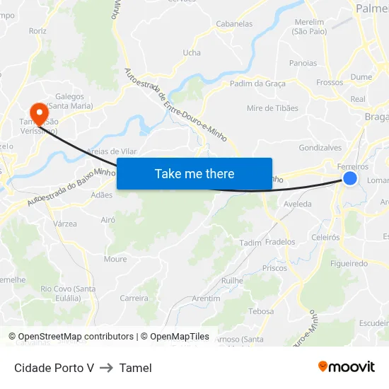 Cidade Porto V to Tamel map