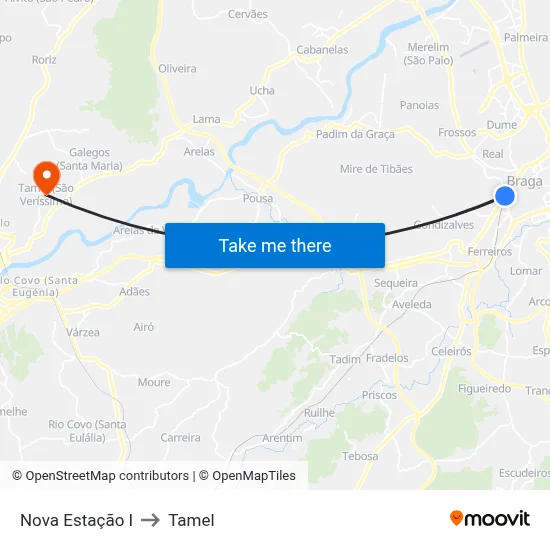 Nova Estação I to Tamel map