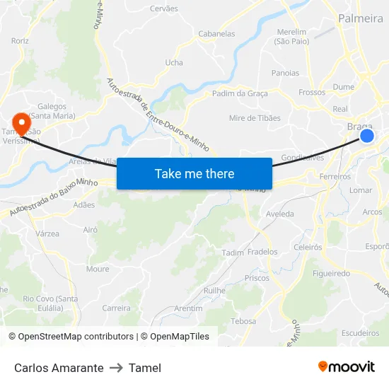 Carlos Amarante to Tamel map