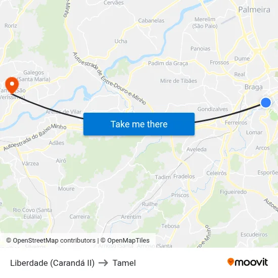 Liberdade (Carandá II) to Tamel map