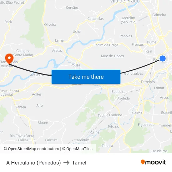 A Herculano (Penedos) to Tamel map