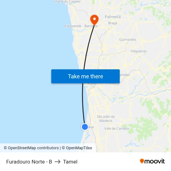 Furadouro Norte - B to Tamel map