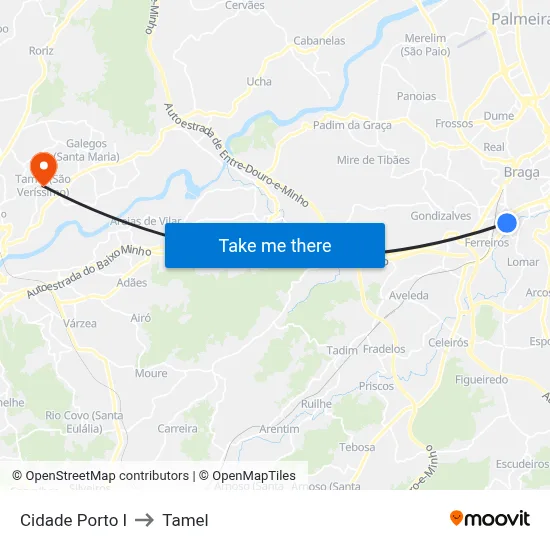Cidade Porto I to Tamel map