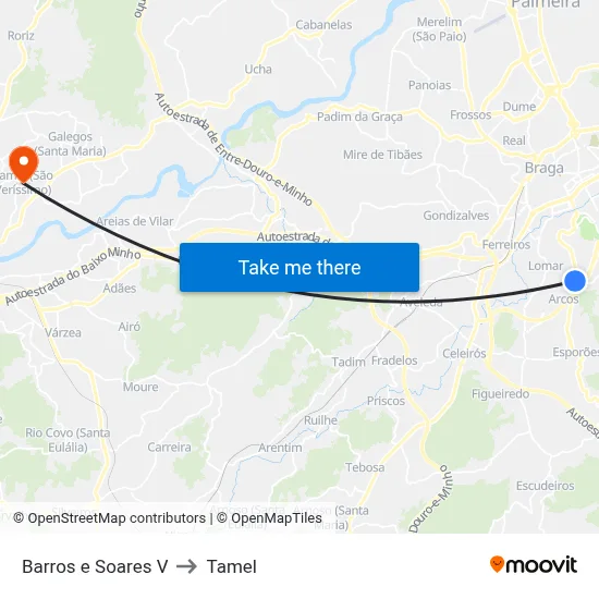 Barros e Soares V to Tamel map