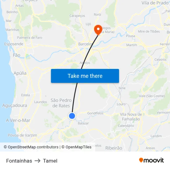 Fontaínhas to Tamel map