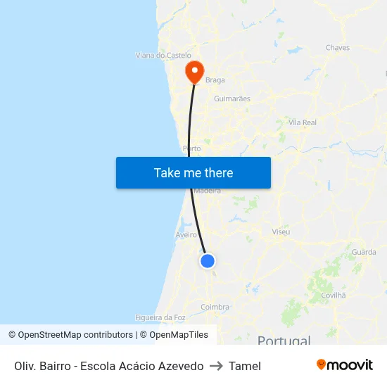 Oliv. Bairro - Escola Acácio Azevedo to Tamel map