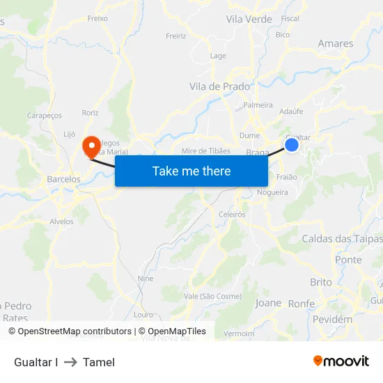 Gualtar I to Tamel map