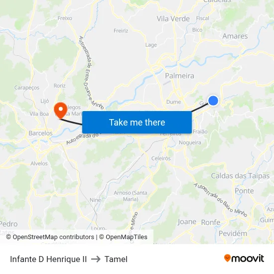 Infante D Henrique II to Tamel map