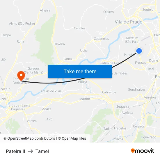 Pateira II to Tamel map
