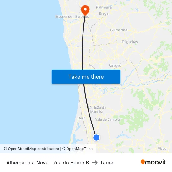 Albergaria-a-Nova - Rua do Bairro B to Tamel map