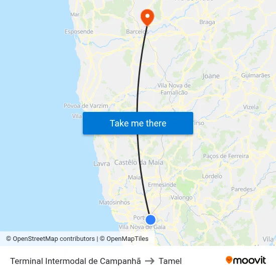 Terminal Intermodal de Campanhã to Tamel map