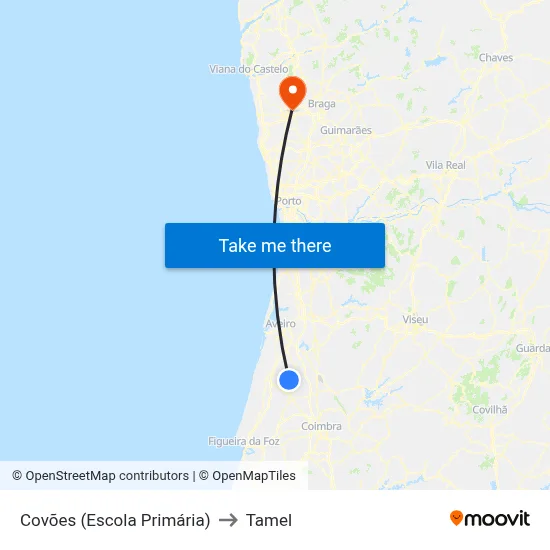 Covões (Escola Primária) to Tamel map