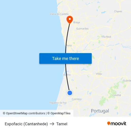 Expofacic (Cantanhede) to Tamel map