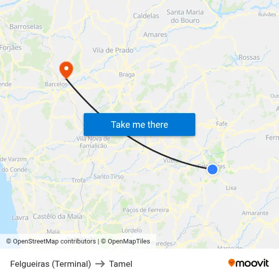 Felgueiras (Terminal) to Tamel map