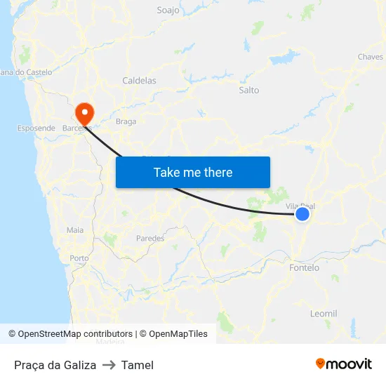 Praça da Galiza to Tamel map
