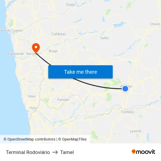 Terminal Rodoviário to Tamel map
