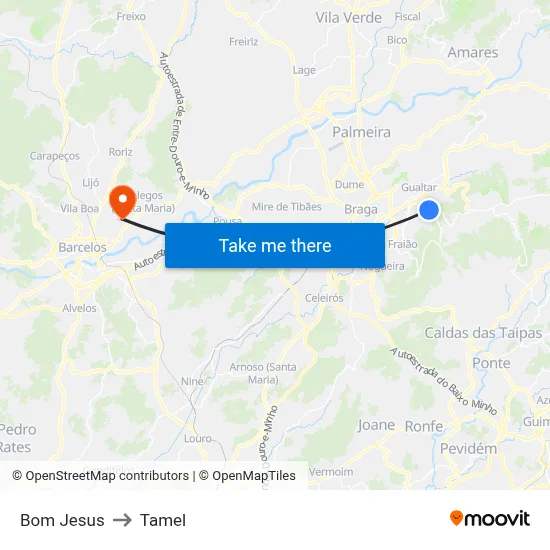 Bom Jesus to Tamel map