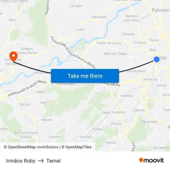 Irmãos Roby to Tamel map