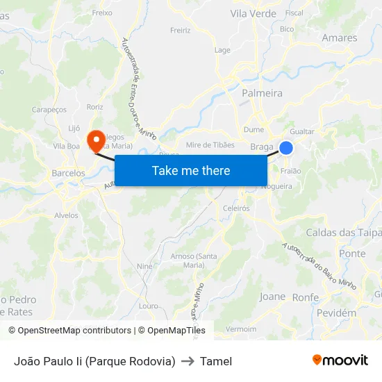 João Paulo Ii (Parque Rodovia) to Tamel map