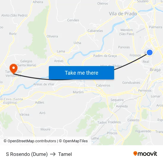 S Rosendo (Dume) to Tamel map