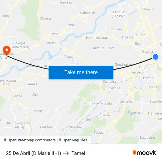 25 De Abril (D Maria Ii - I) to Tamel map