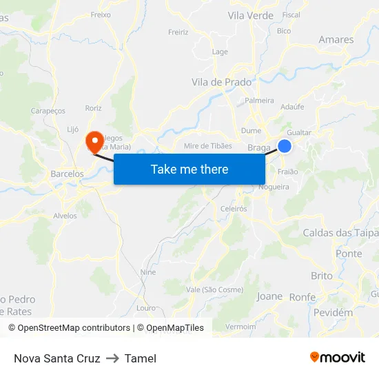 Nova Santa Cruz to Tamel map