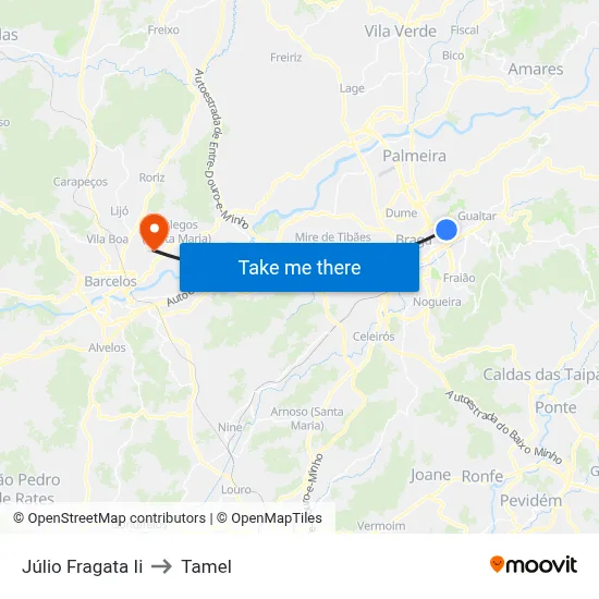 Júlio Fragata Ii to Tamel map