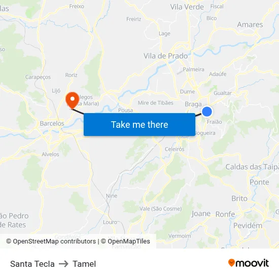 Santa Tecla to Tamel map