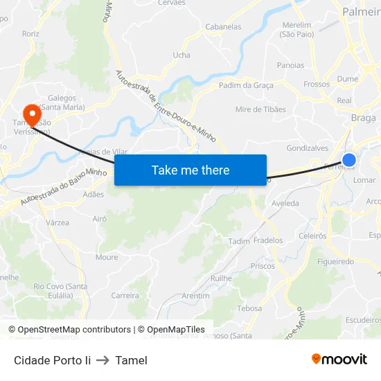 Cidade Porto Ii to Tamel map