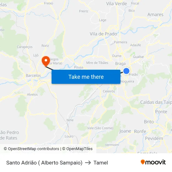Santo Adrião ( Alberto Sampaio) to Tamel map