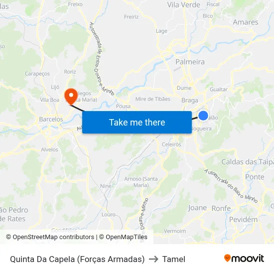 Quinta Da Capela (Forças Armadas) to Tamel map