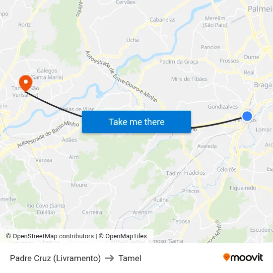 Padre Cruz (Livramento) to Tamel map