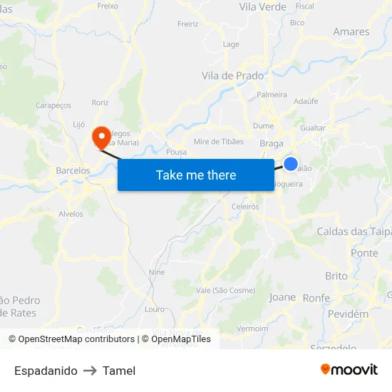 Espadanido to Tamel map