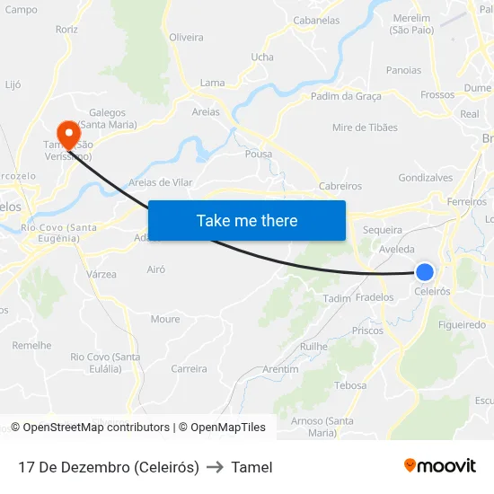 17 De Dezembro (Celeirós) to Tamel map