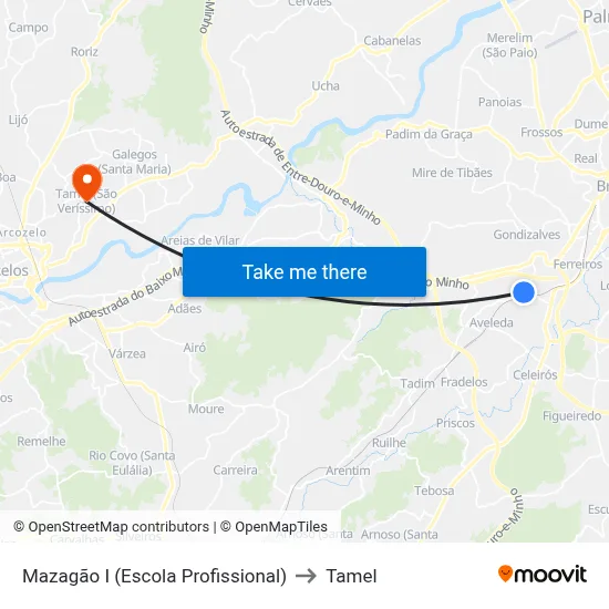 Mazagão I (Escola Profissional) to Tamel map