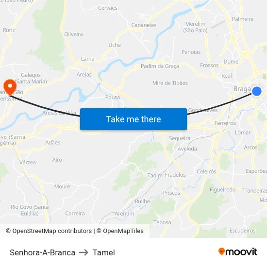 Senhora-A-Branca to Tamel map