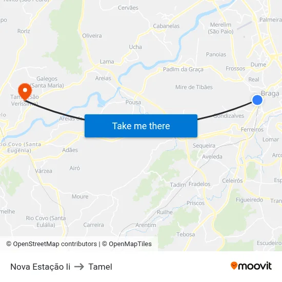 Nova Estação Ii to Tamel map