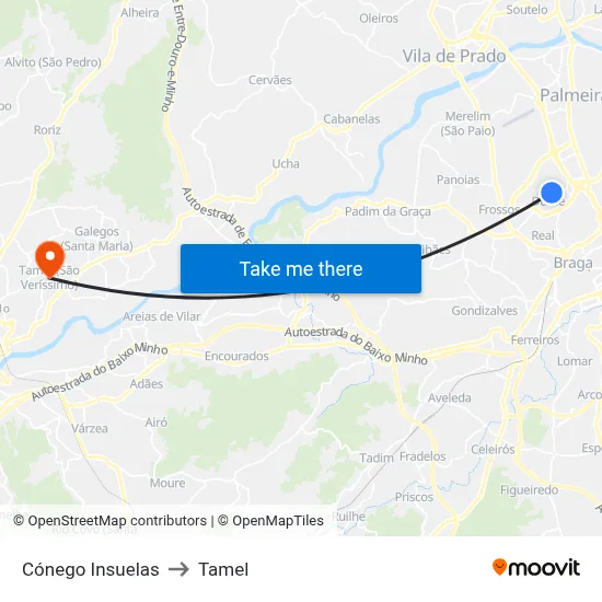 Cónego Insuelas to Tamel map
