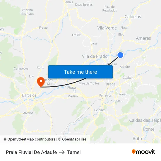 Praia Fluvial De Adaufe to Tamel map
