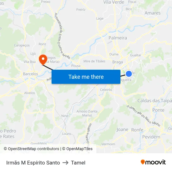 Irmãs M Espírito Santo to Tamel map