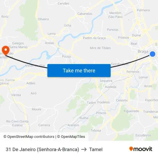 31 De Janeiro (Senhora-A-Branca) to Tamel map