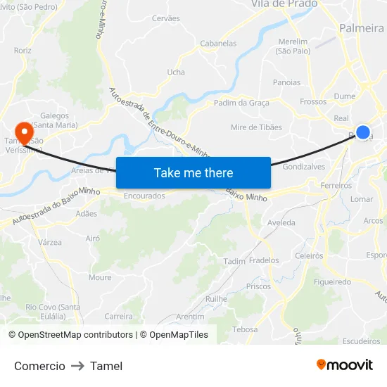 Comercio to Tamel map