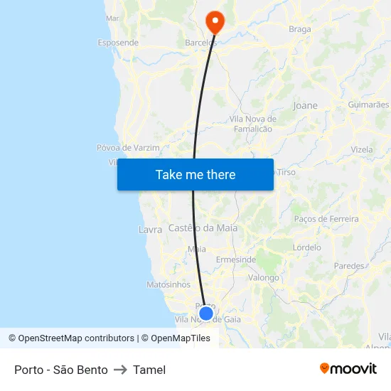Porto - São Bento to Tamel map