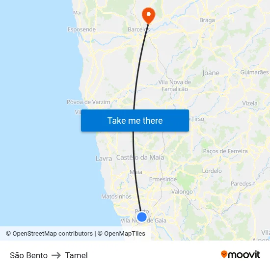 São Bento to Tamel map