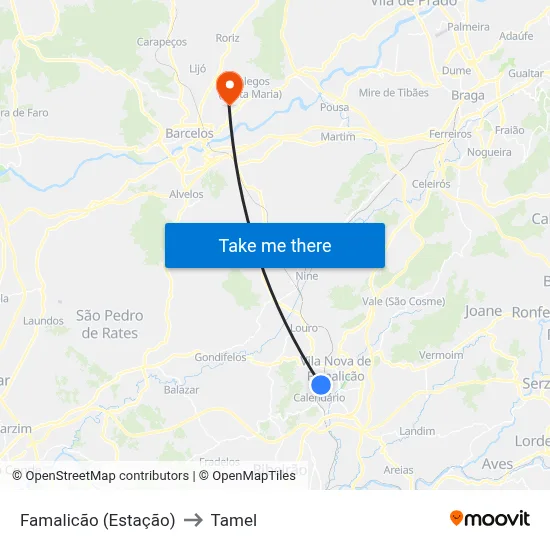 Famalicão (Estação) to Tamel map