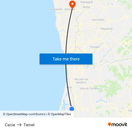 Cacia to Tamel map