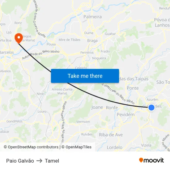 Paio Galvão to Tamel map