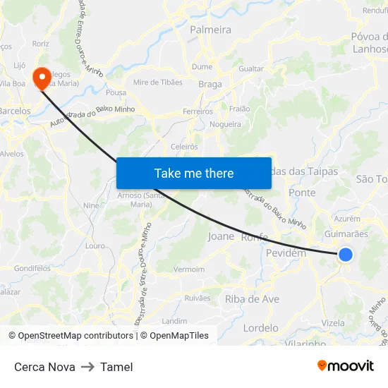 Cerca Nova to Tamel map