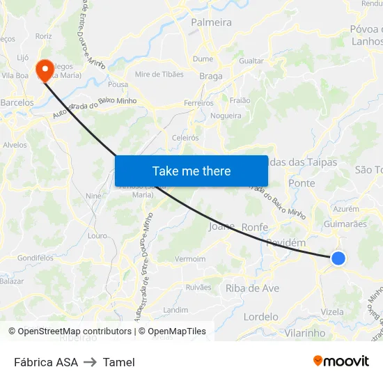Fábrica ASA to Tamel map