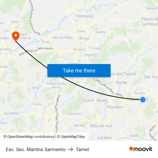 Esc. Sec. Martins Sarmento to Tamel map